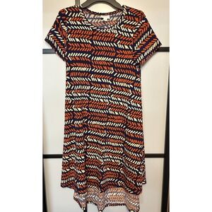LulaRoe Carly Swing Dress Orange Black‎ Cream Graphic XXS